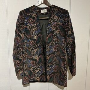 Vintage Floral Black Velvet Tapestry Blazer Size 10 Paisley Whimsigoth
